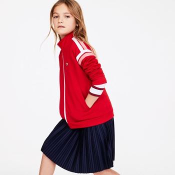 Lacoste Striped Band Zippered Sweatshirt Dětské - Mikiny Červené / Bílé | CZ-MUbDyd